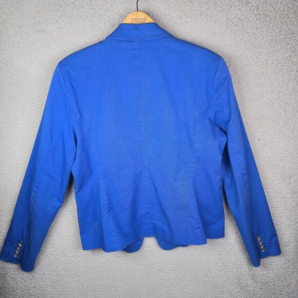 Michael Kors Women Blazer Jacket 14 Blue Zip Pocket Fitted Trendy Stretch - Picture 2 of 12